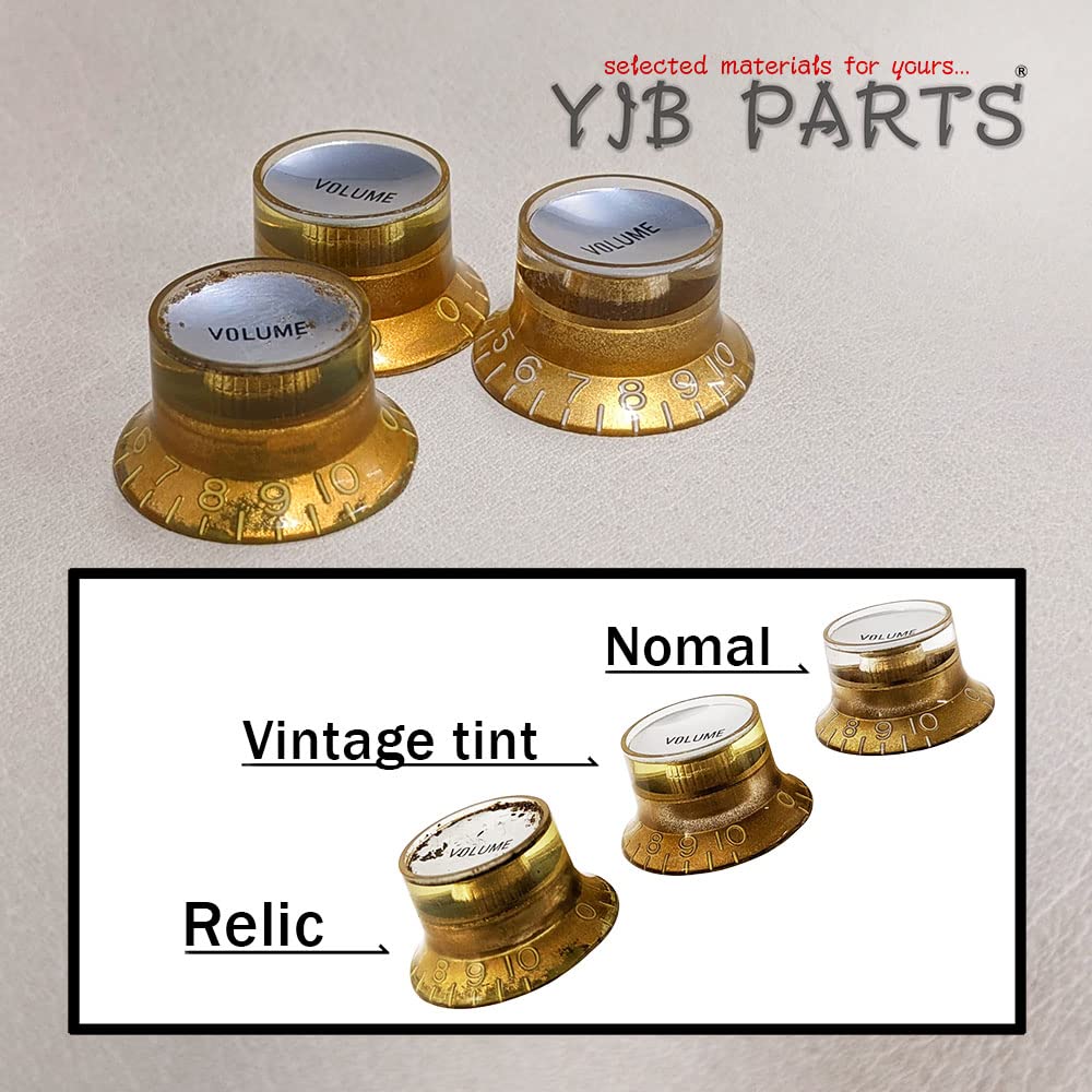 YJB PARTS Reflector Knobs (Embossed Letters) 4-Piece Set, Made in Japan (Relic Gold/Silver Plated)