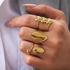 Stainless Steel Geometric Glossy Gold Color Rings for Women Men Waterproof Oval Heart Opening Rings Banquet Jewelry Accessories