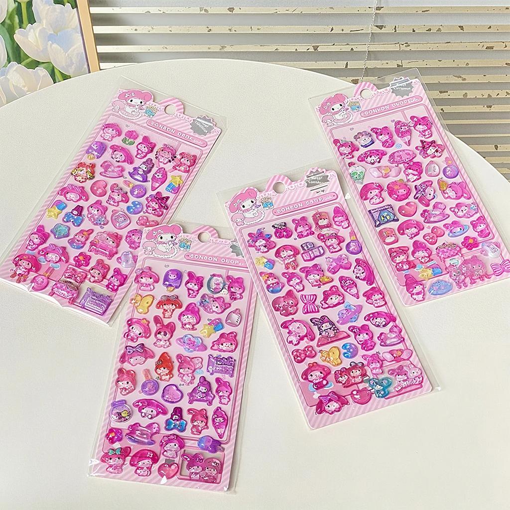 4 Pcs 3D Crystal Glow Stickers - Mix Sanrio Capybara Kuromi Decals Ideal for DIY Handbook Journal & Decor Gifts