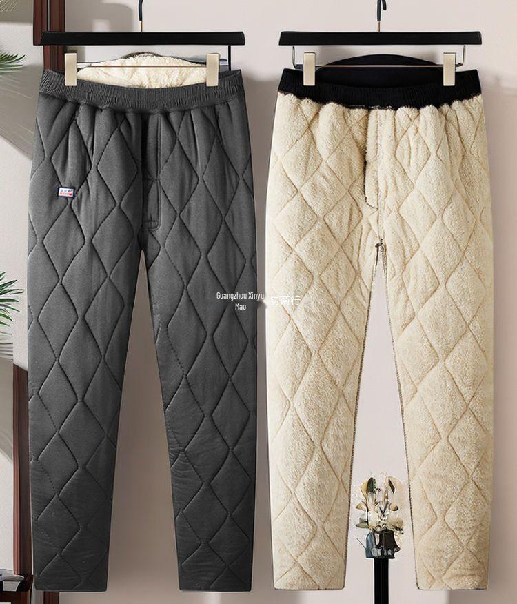 Men's Winter Cotton Jacket and Pants Set with Plus Velvet Lambswool - Warm Thickened Grandpa Style