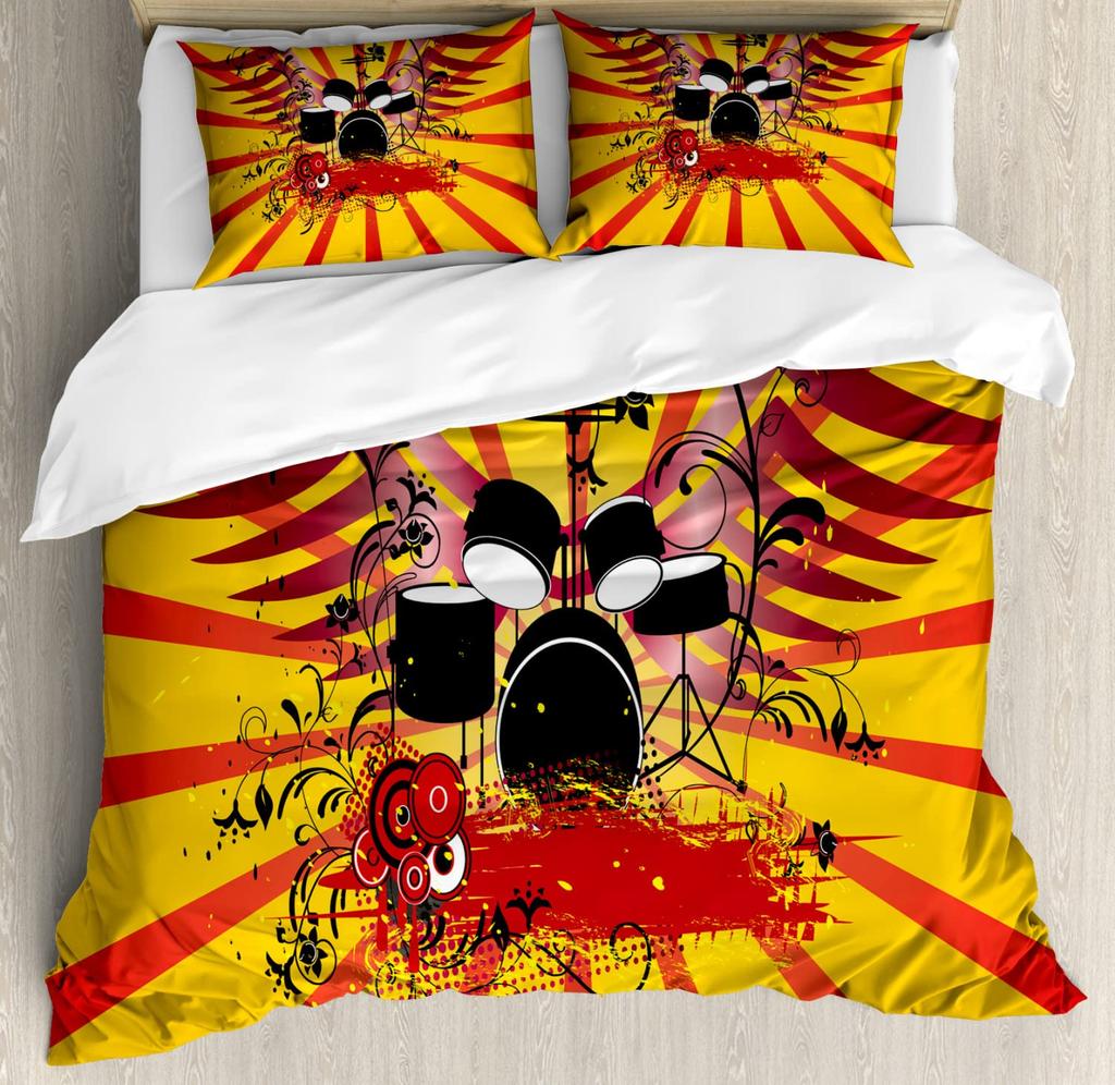 Drum Kit Duvet Cover Sets For Kids Boys Teens Queen Lightweight Quilt Covers Classical Music Bedding Set Room Decor No Comforter