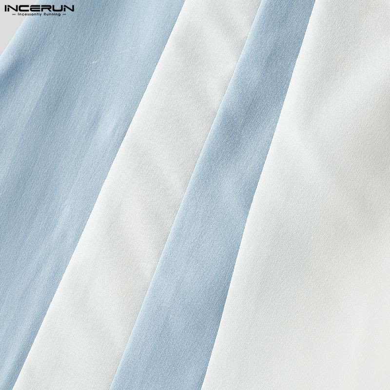 INCERUN S-5XL Men Casual Zip-up Waist Striped Long Flare Pants Trousers