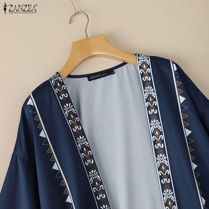ZANZEA Womens Casual Open Front V-Neck 3/4 Sleeve Beach Cover Up Cardigan Blouse