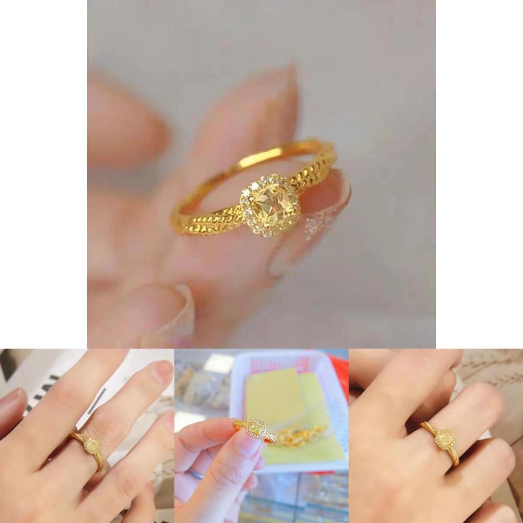 Fresh And Sweet Square Yellow Crystal Ring For Women Contemporary Gold Plated Fashion Piece