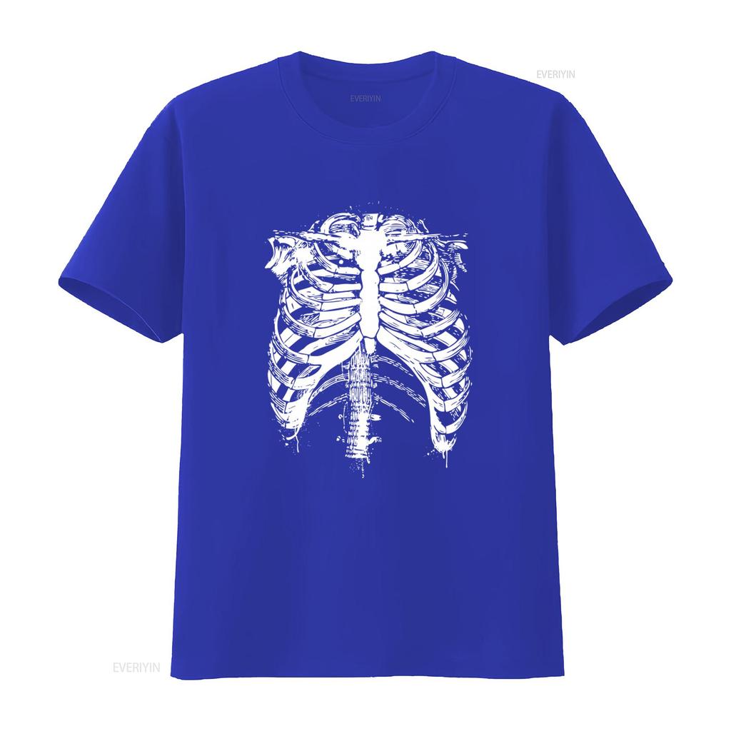 Herren Schwarzes Rippenkorb Skelett Halloween T-Shirt Gruselig Lustiger Kostüm Aufdruck Größen S bis XXXL vintage Gewaschen Mann Mode