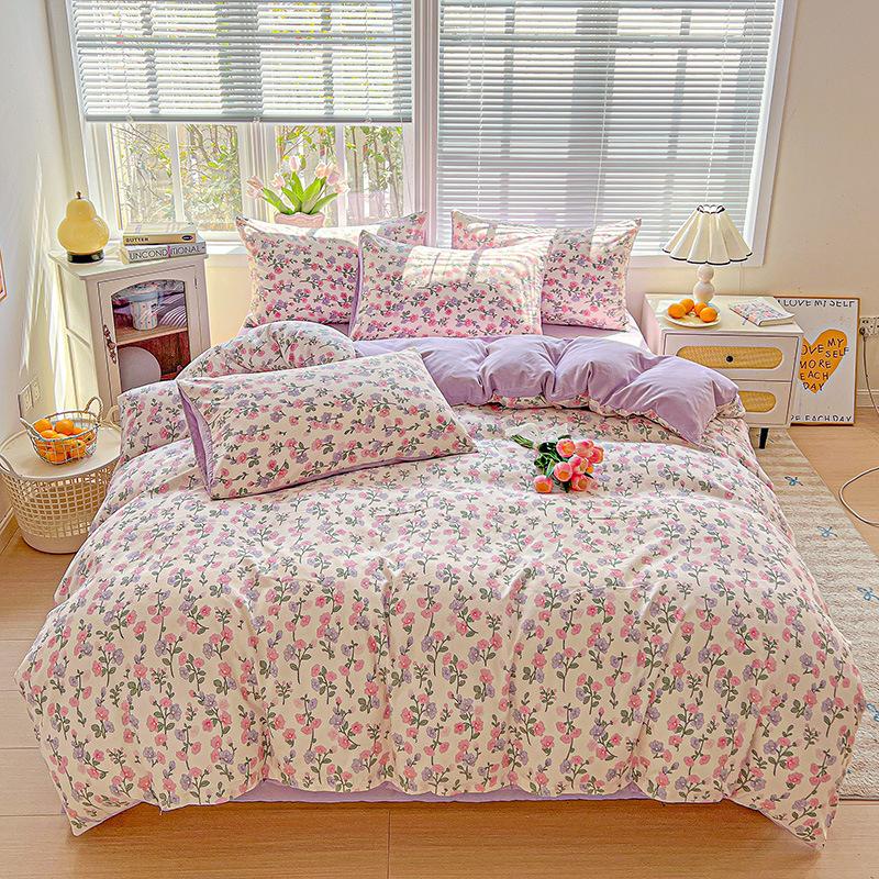 Washed Cotton Single-sided Printing Duvet Cover Single Person Student Dormitory BedSheets Four Season Universal Machine Washable Household Bedding Set