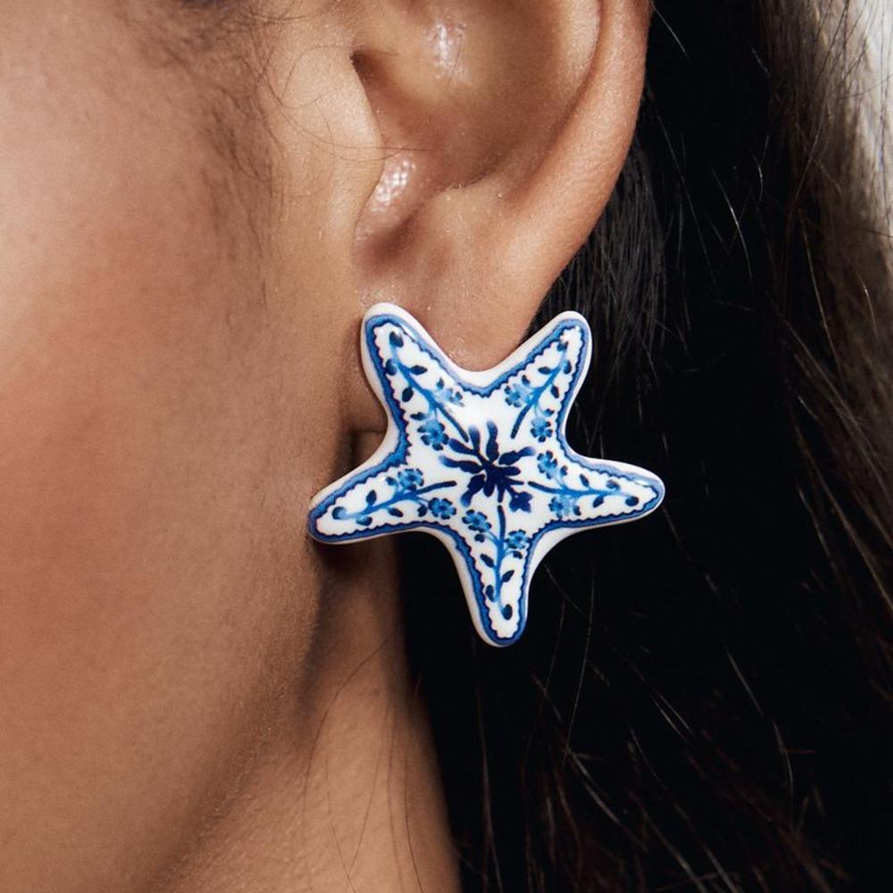 Trendy Personality Color Enamel Star-shaped Flower Pattern Dripping Glaze Stud Earrings for Women Summer Beach Jewelry Gifts