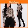 Moda Feminina Camiseta Blusa Casual Solta com Gola Alta Estampa de Leopardo para Saídas Estilosas