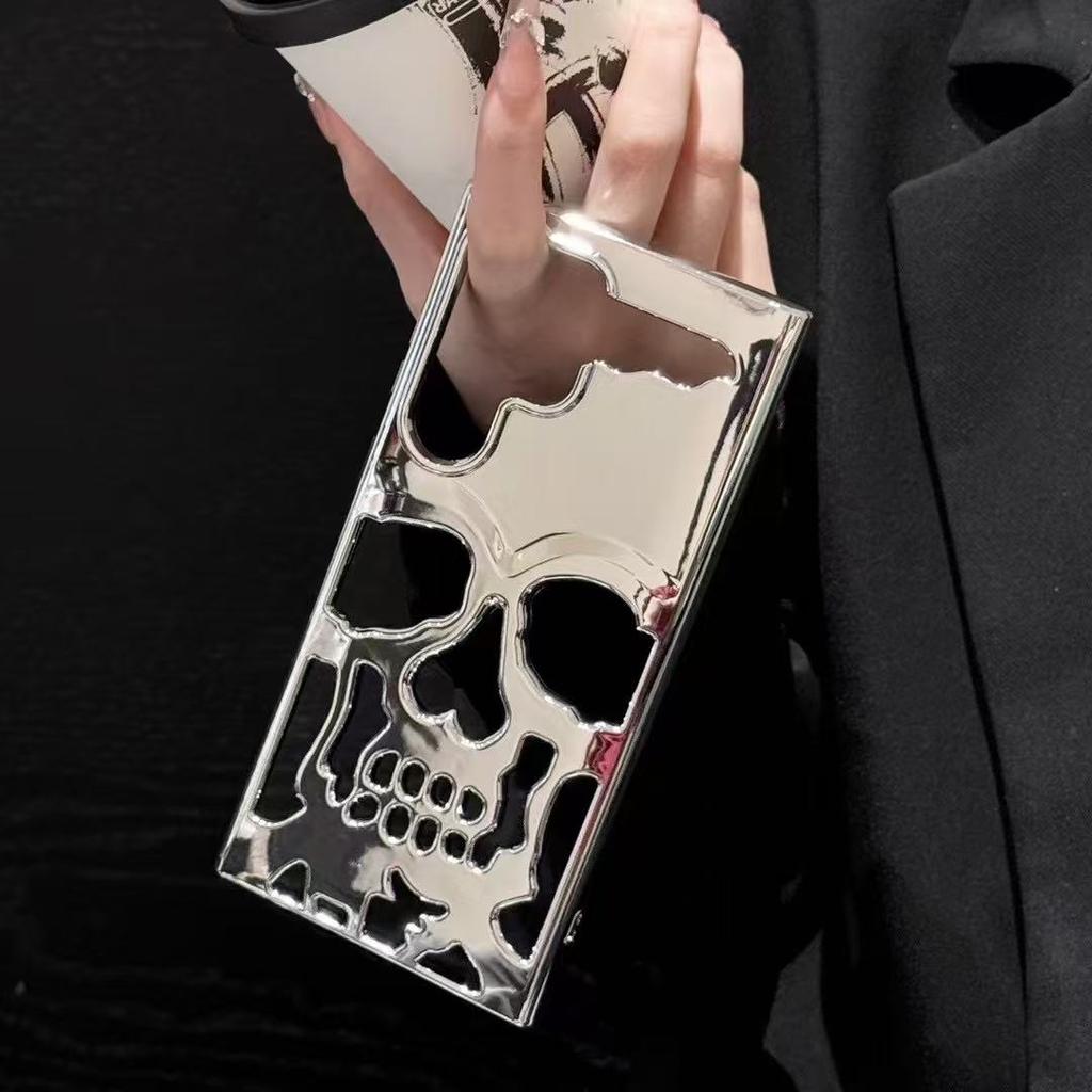 3D Matte Metallic Color Hollow Out Skull Hard Phone Case For Samsung Galaxy S23 S25 Ultra S23 S24 Plus Shockproof Cover