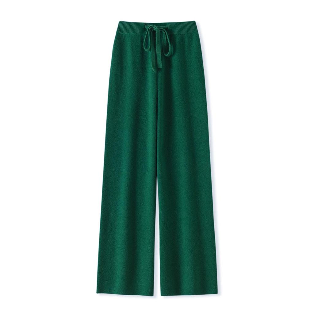 Women's Thickened Wool Knit High-Waisted Wide-Leg Floor-Length Pants for Autumn/Winter