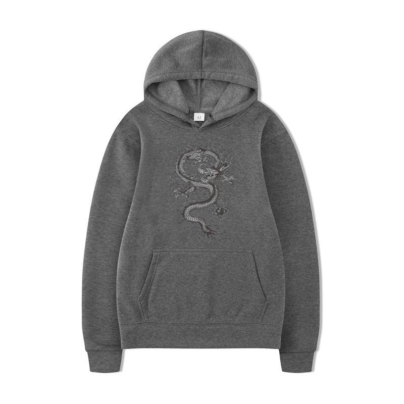 Autumn and Winter Dragon Print Men's Hoodie Vintage Unisex Pullover Men Vintage Graphic Hoody Tops Oversize Streetwear Clothing