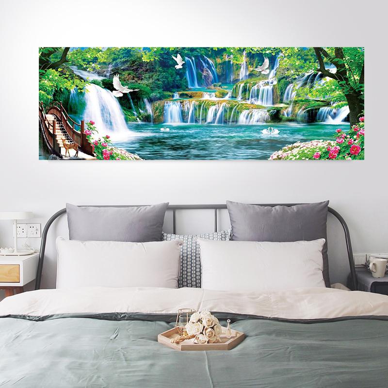 Peisaj colorat natural Imagini HD Cascada și păsări zburătoare Pictură pe pânză Artă de perete pentru decorarea camerei de zi Fără încadrare