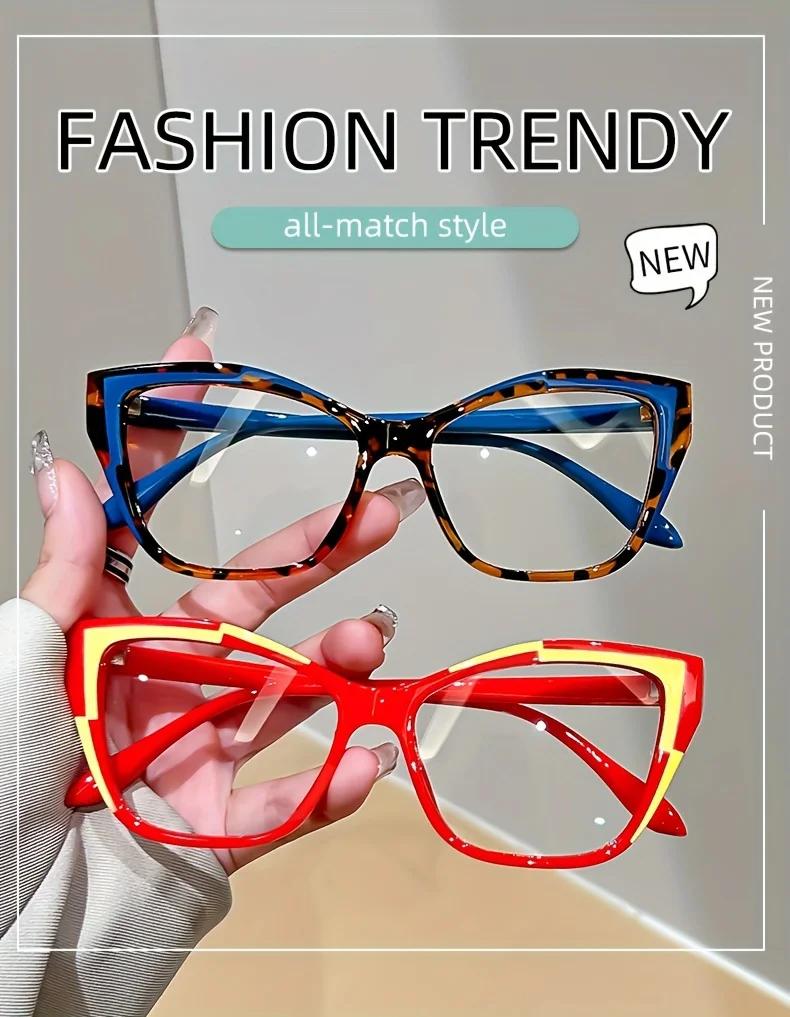 2PCS Elegant Cat Eye Reading Glasses for Women-fashionable Color Block Design Anti-blue Light 1.0 To 4.0 Strength