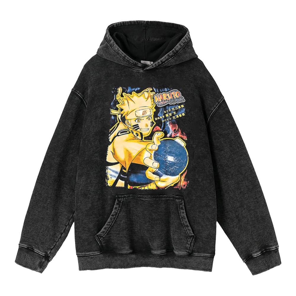 Cotone Pesante Lavato Retrò, Maglione Retrò Streetwear Anime con Cappuccio 440G