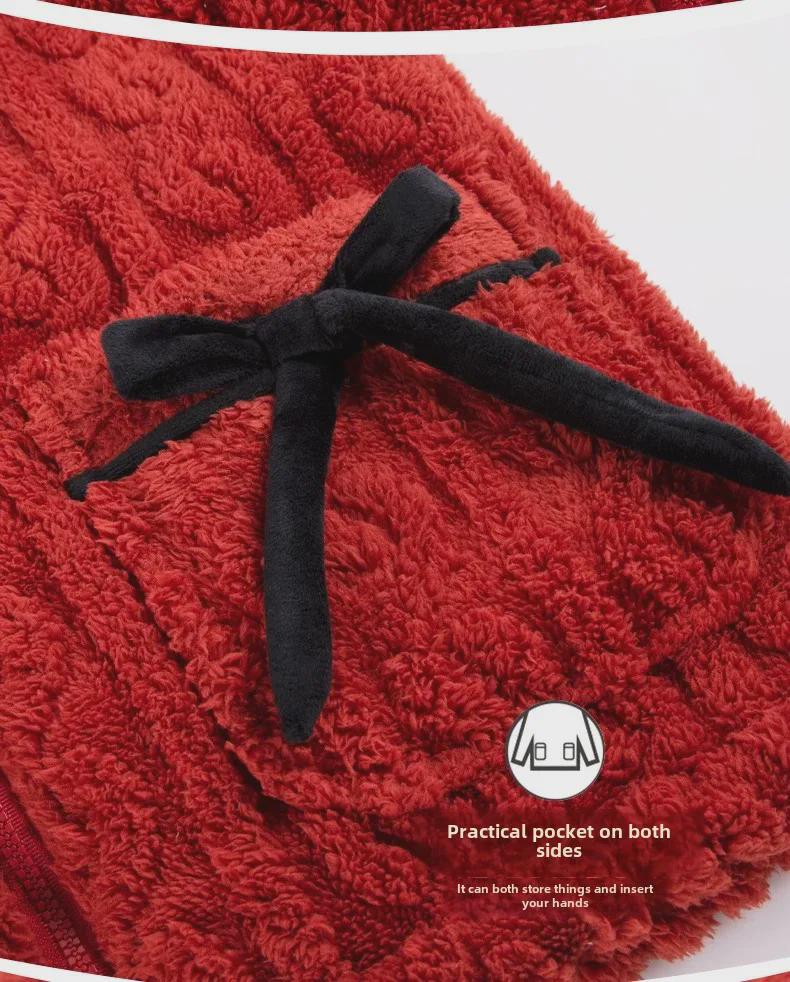 Rode Feestelijke Winter Bruiloft Koppel Pyjama's met Rits - Langharig Koraalfleece