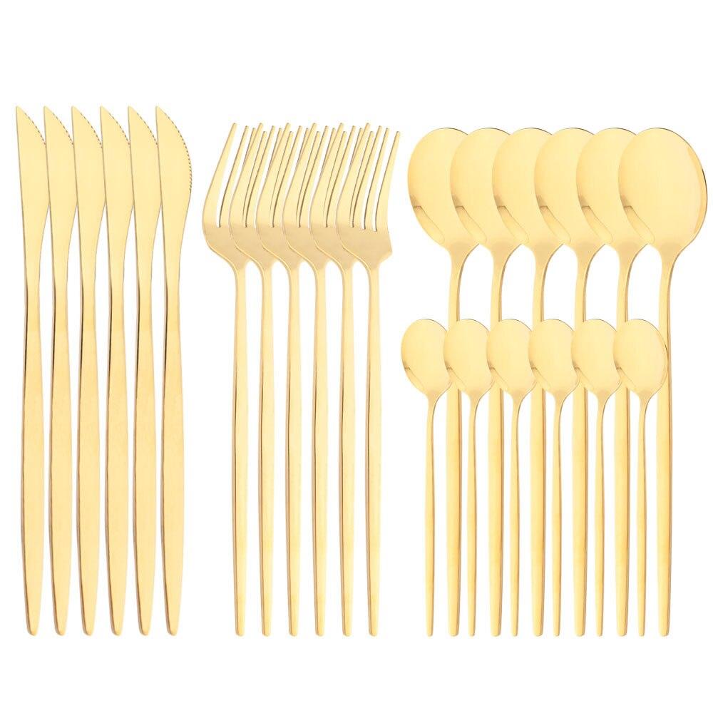 Purple Stainless Steel Cutlery Set 24pc For 6 Flatware Knife Fork Coffee Spoons Tableware Suit Household Kitchen Dinnerware Set