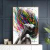 Abstrakte Moderne Wandkunst, Mädchen mit bunten Haaren, Fotografieren, Musik Leinwandbild, Poster, Bilder für Wohnzimmer, Heimdeko