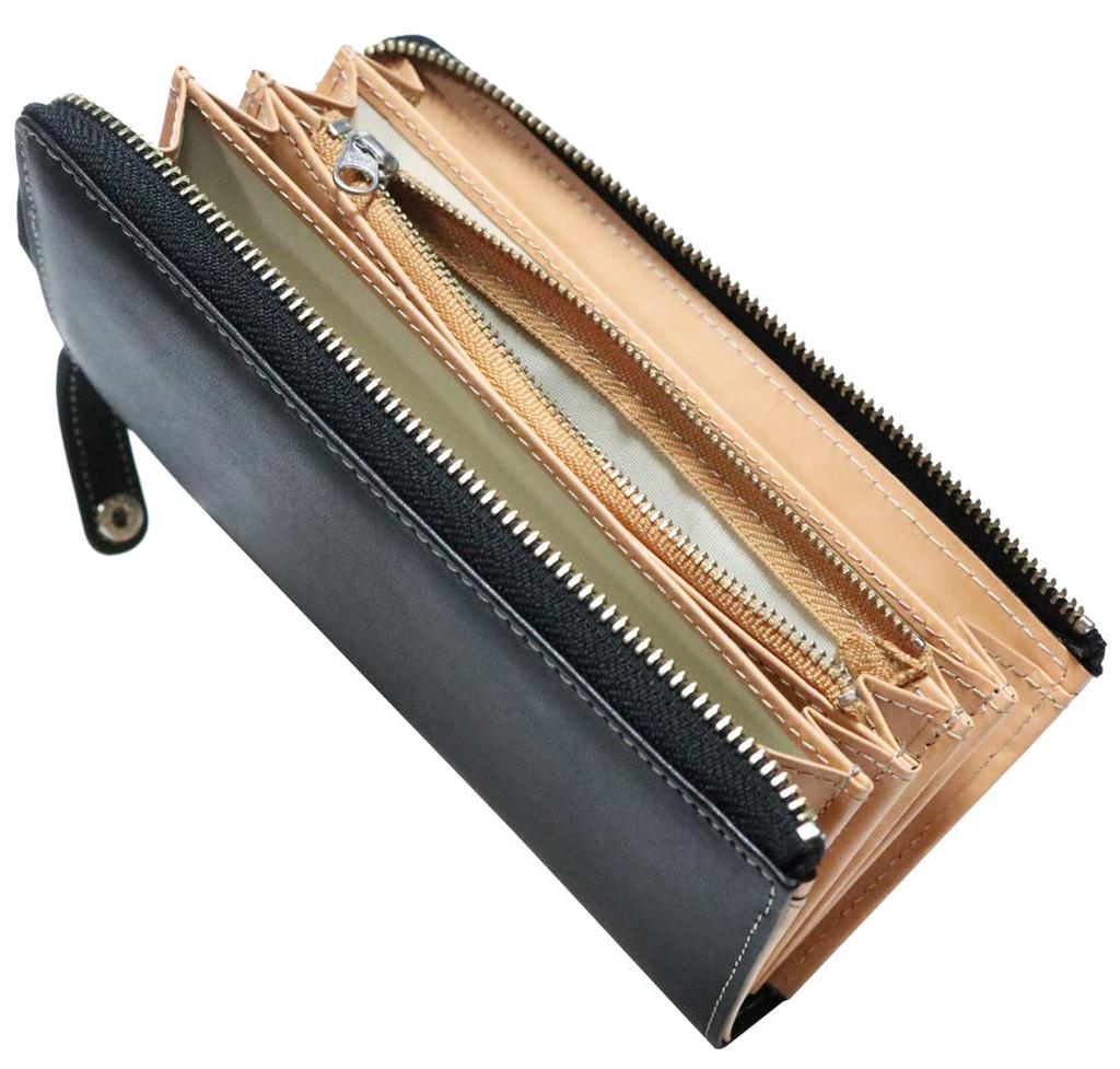 Black Adult Tochigi Leather Long Wallet Wallet Long Wallet Long Wallet with Coin Purse Long Wallet Round Zip Round Zipper Leather Genuine Leather