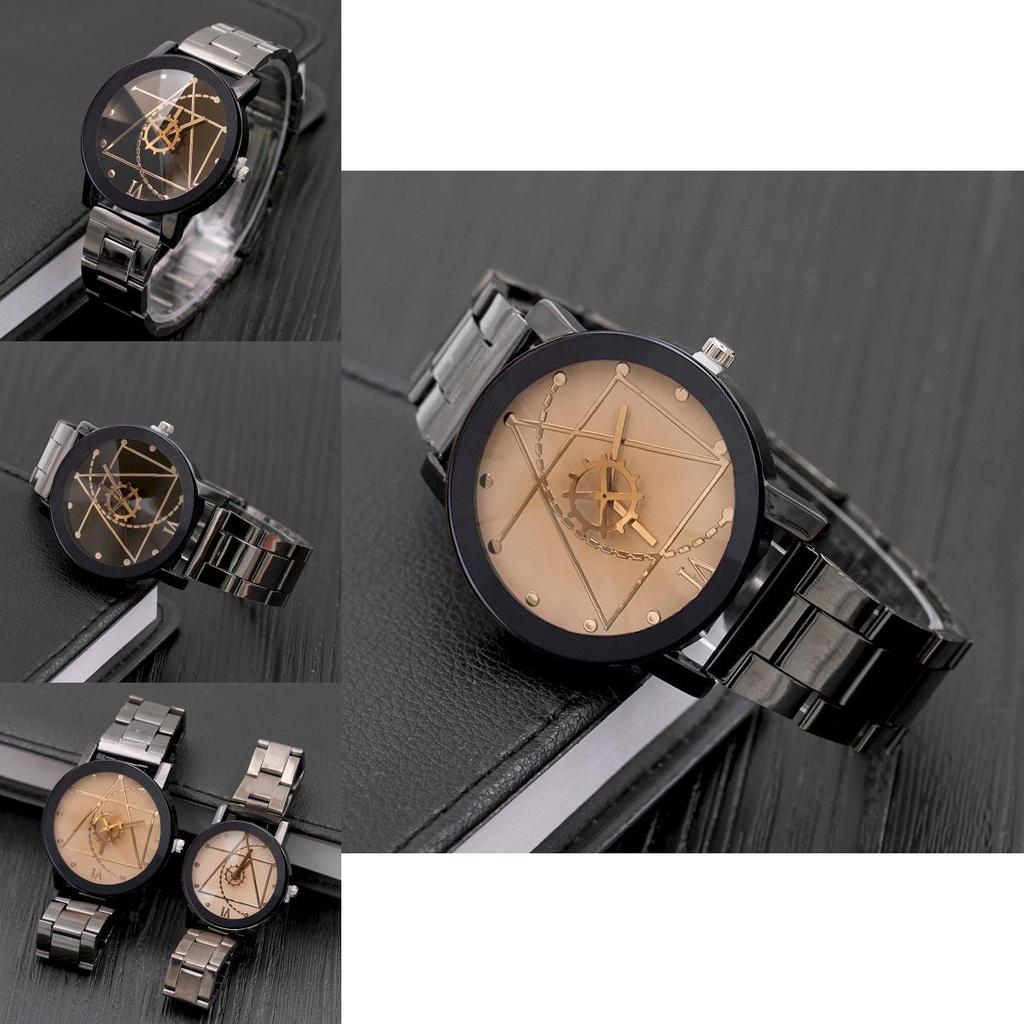 Elegante Uhr mit drehbarem Kompass und Stahlband, trendiges Geschenk für Paare