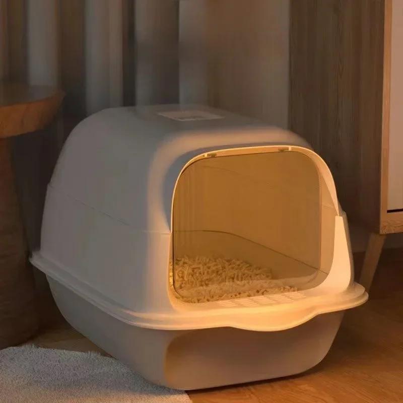 Large Capacity Cat Litter Box Fully Enclosed Sandbox Pet Anti Splash Toilet Spillproof Deodorant Cat Toilet Removable Cat Bedpan