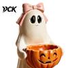 Halloween Table Decorations Resin Ghost Statue with Pumpkin Candy Bowl for Decor, Detailed Tabletop Figures Cute Desktop Organizer Living Room Bedroom
