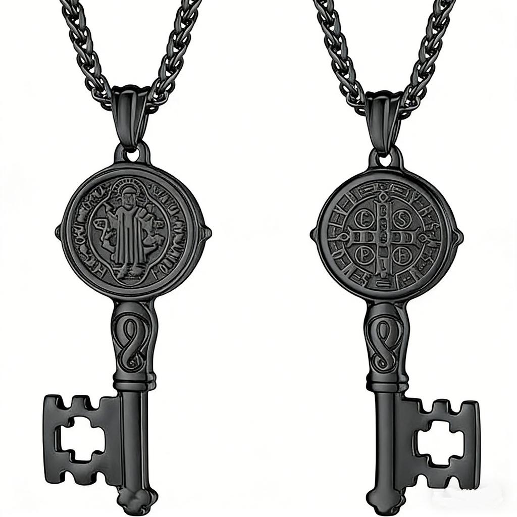 European and American Jewelry St. Benedict's Exorcist Key Necklace Titanium Steel Pendant Chain Pendant