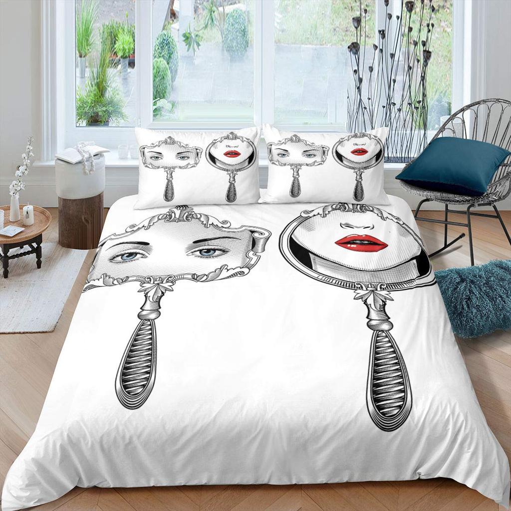 Eyelash King Queen Duvet Cover Cartoon Woman Eyes Bedding Set Watercolor Long Lashes Print Quilt Cover Polyester Comforter Cover