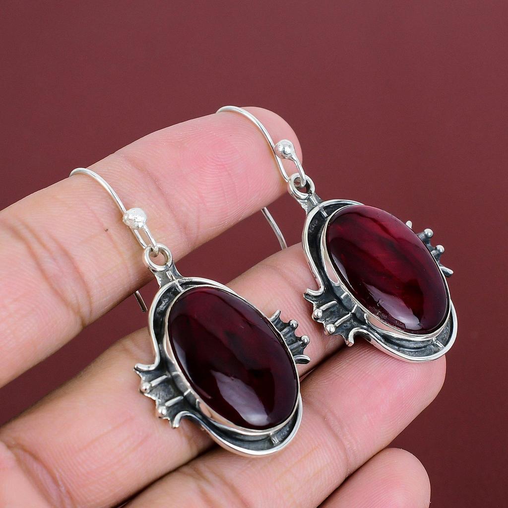 Boucles d'oreilles en labradorite rouge feu, en argent sterling 925, faites à la main, bijoux en pierres précieuses naturelles, cadeaux pour elle, boucles d'oreilles pendantes, bijoux en argent