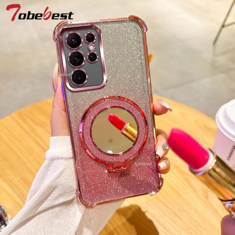 Husă Placată Antishock Pentru Samsung Galaxy S25 S24 S23 S22 S21 S20 FE Ultra Plus 5G Oglindă Suport Magnetic