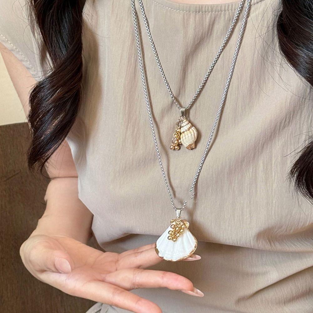 Sweet Shell Pendant Necklace Scallop Ocean Style Beach Choker Trendy Conch Clavicle Chain  Girls