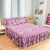 Double Layers Bed Skirt Non-slip Mattress Cover Protector Flower Printed Princess Bed Skirt Bedspread Bed Cover Bedsheet Decor