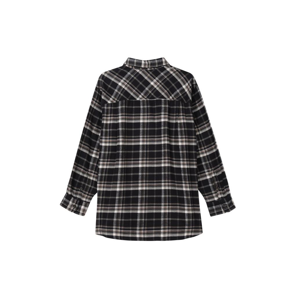 UNIQLO Plaid Point Collar Drop Shoulder Loose Long Sleeve Shirt Women shirts Black 465932-09