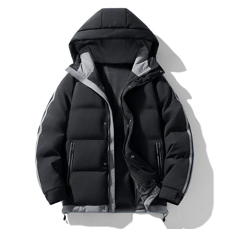 - Large Size Striped Cotton-padded Jacket Men s Winter New Loose Thickened Cotton-padded Jacket Hooded Student Cotton-padded Jacket Men s M чёрный