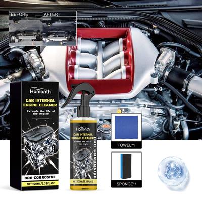 Car Engine Cleaner Powerful Engine Bay Degreaser & Mud Remover No-Disassembly Cleaning Solution 300ml with Free Sponge