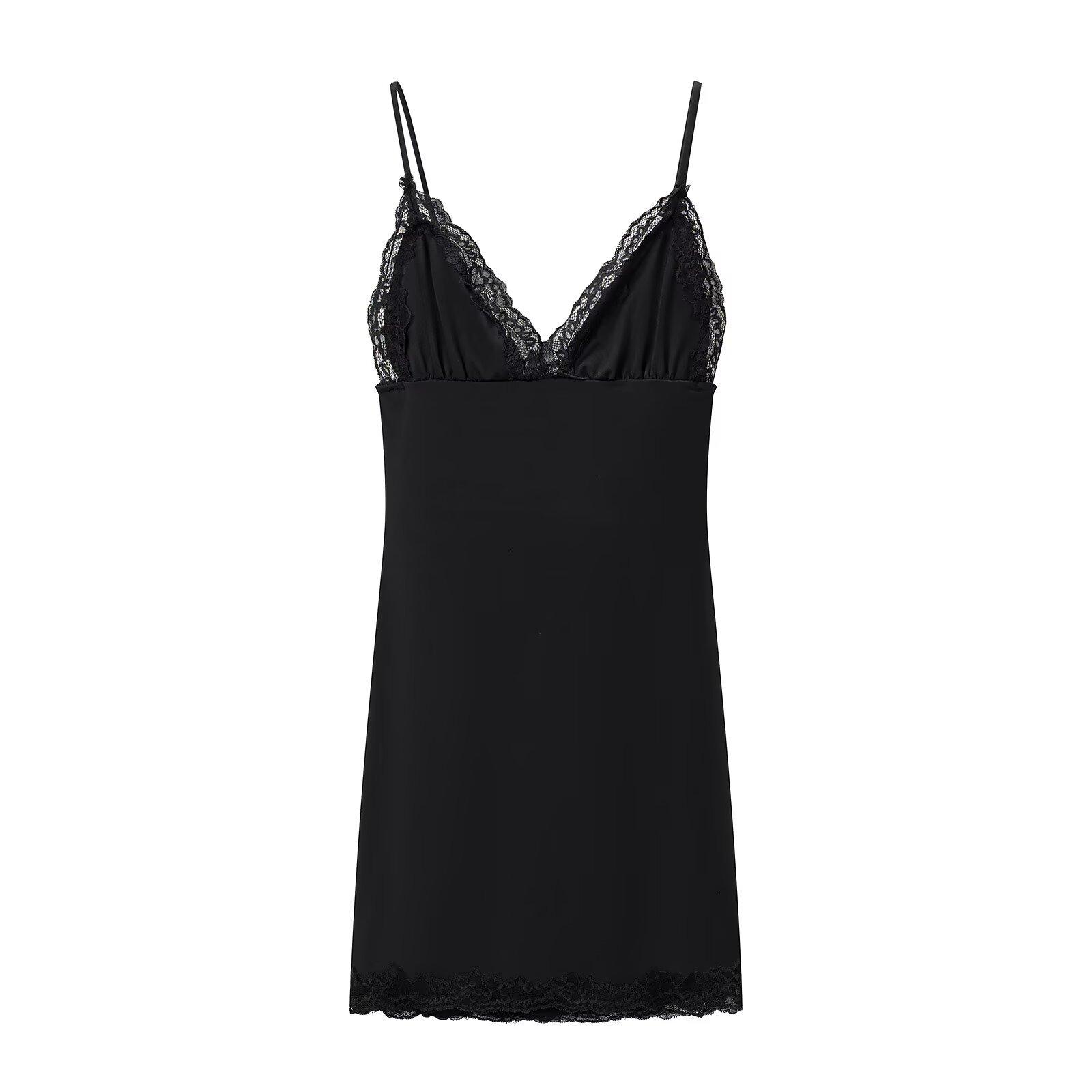 European and American style new women s fashionable classic lace mini camisole dress 5063365 S чёрный