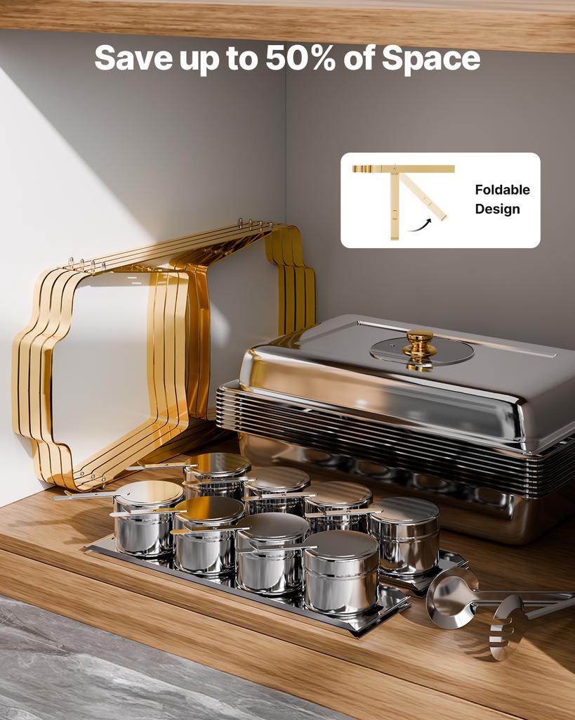 SucceBuy Chafing Dish Buffet Set 8 Qt Stainless Steel Chafer with Full Size Pans Rectangle Catering Warmer Server with Glass Lid