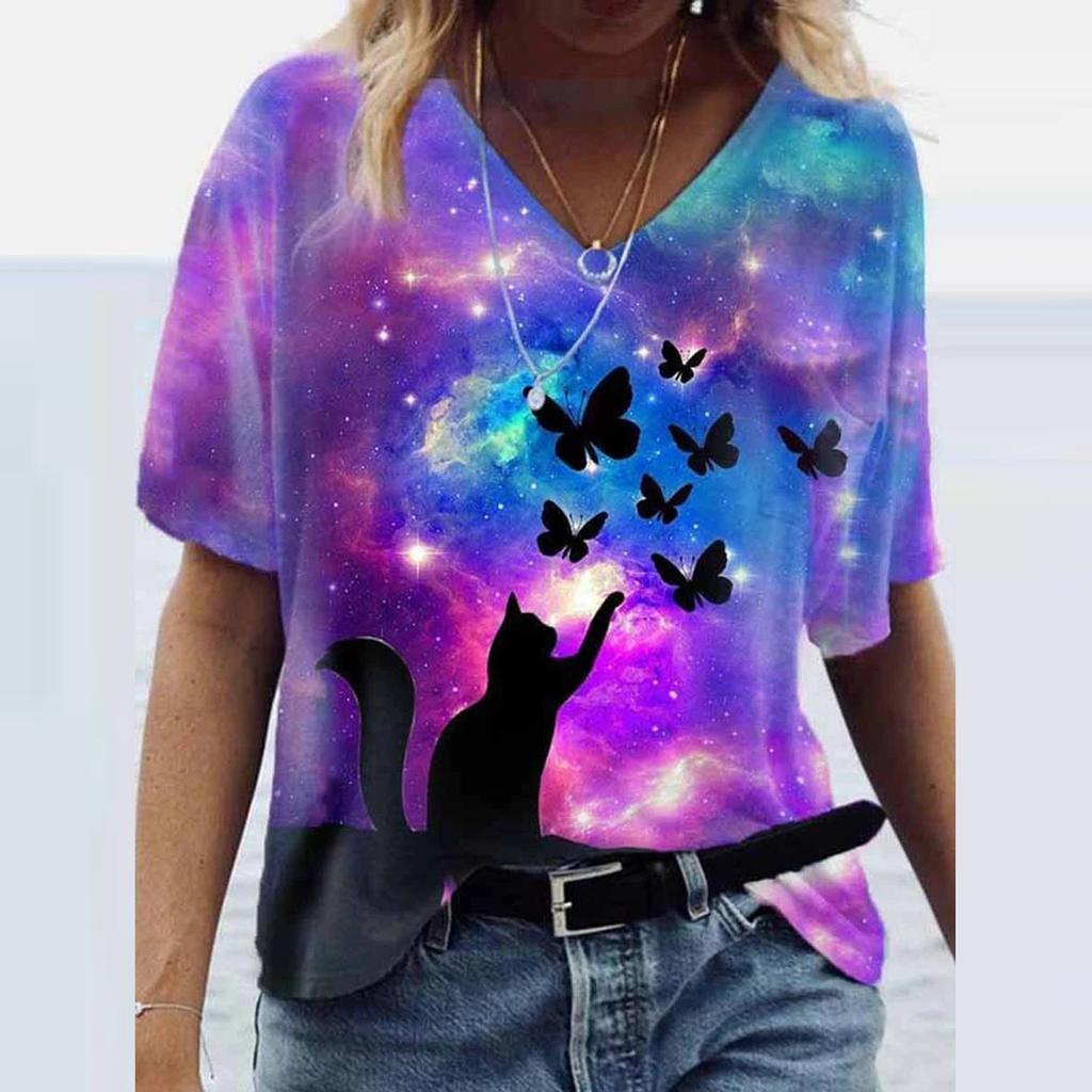 Fashion Women's Summer Printed Short Sleeve Crew-Neck T-Shirt Casual Tee Tops