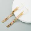 Women's Drop Earring Copper Plated Real Gold Inlaid Color Zirconia Long Earrings Geometric Square Zirconia Light Luxury Earrings