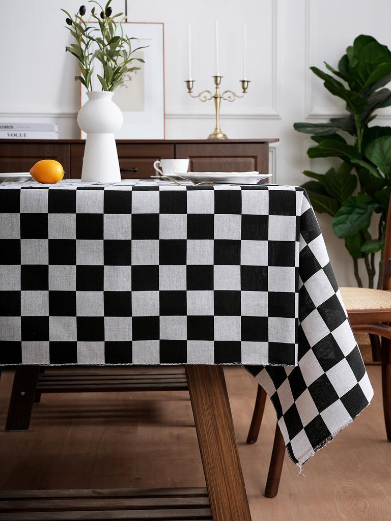Retro Luxury Plaid Tablecloth Dustproof Non-Slip for Living Room Kitchen Dining Table Decor Checkered Design