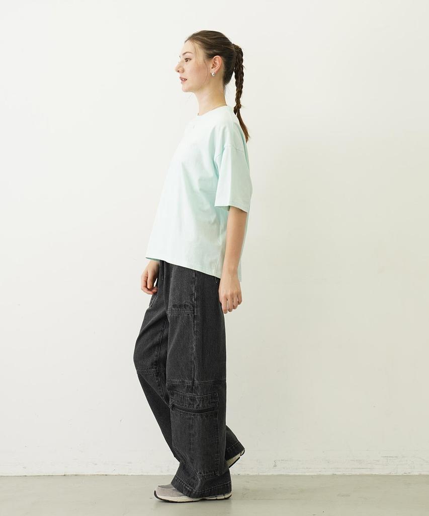Milkfed Casual Embroidery Arch Stencil Wide Short Sleeve Tee In Light Green Women's