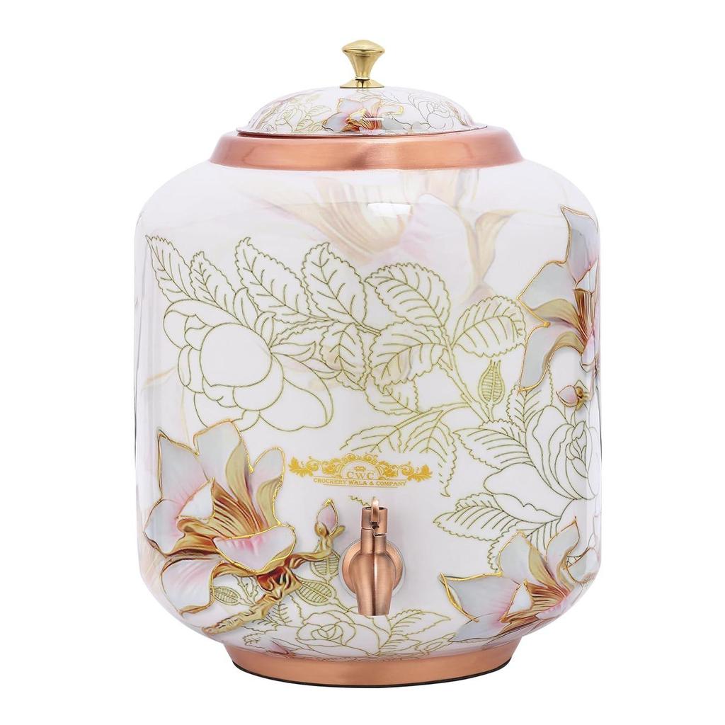 Copper Water Dispenser – 4 Litres | Meena Gold Finish | Handmade Copper Matka for Home & Office