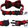 Cat Collars with Bell & Cute Bowtie Adjustable Plaid Polyester Collars for Cats, Kittens & Small Dogs Pet Safety Collar Pet Accessory