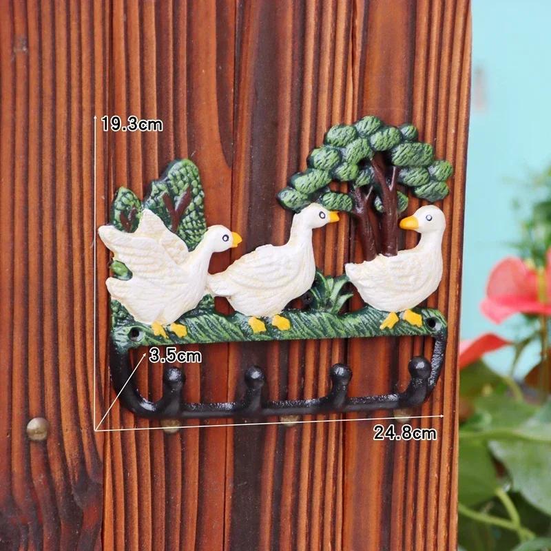 

Ретро Чугун Цветная Роспись Декоративные Крючки Узор Петуха и Утки Настенный Крючок Хранение Одежды Шляп Ключей Металлические Крючки