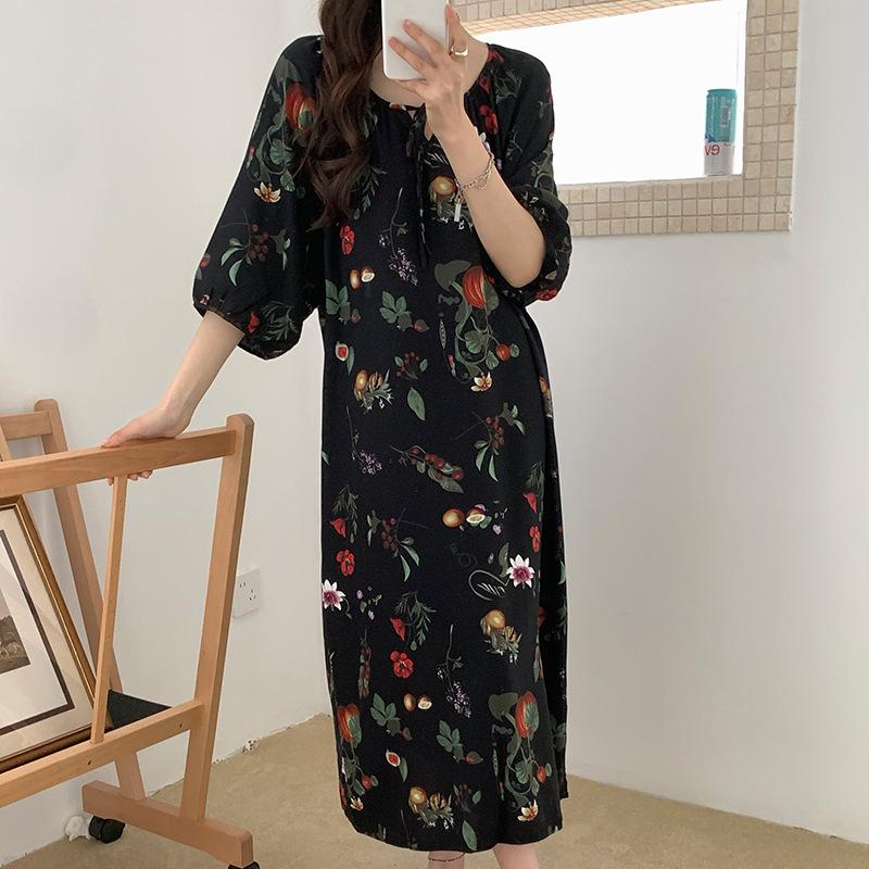 1011 new cotton and silk nightdress women's summer short-sleeved pajamas cartoon pony element long loose cotton silk skirt can be worn outside