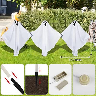 Halloween Decoration with LED Lights Emitting White Ghosts Inserted Into Terrifying Courtyards, Outdoor Party Decorations, Props