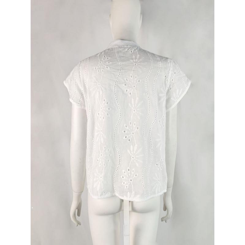 Hollow Out Lace White Blouse Women Fashion Elegant V Neck Loose Sweet Shirts Ladies Casual Office Petal Short Sleeve Tops Simple Female Clothing