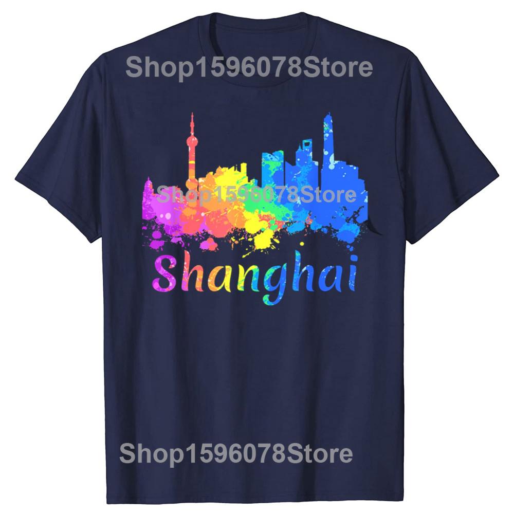 Vtipné Čína Šanghaj Panorama Akvarel Suvenýry Trička Pánské Humor Streetwear Tričko Krátký Rukáv Unisex Volné Oblečení