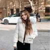 Waist hooded season coat large cotton-padded clothes versatile slim fashion short fur collar new thin cotton clothes women's winter white
