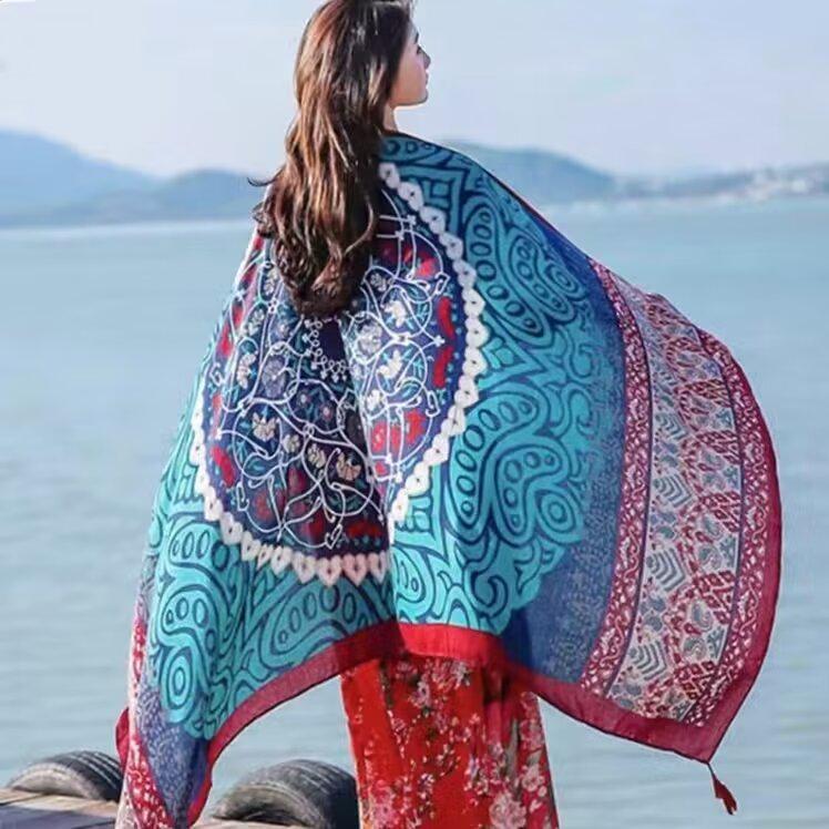 Women's Ethnic Silk Scarf: Sunscreen Shawl for Prairie Travel