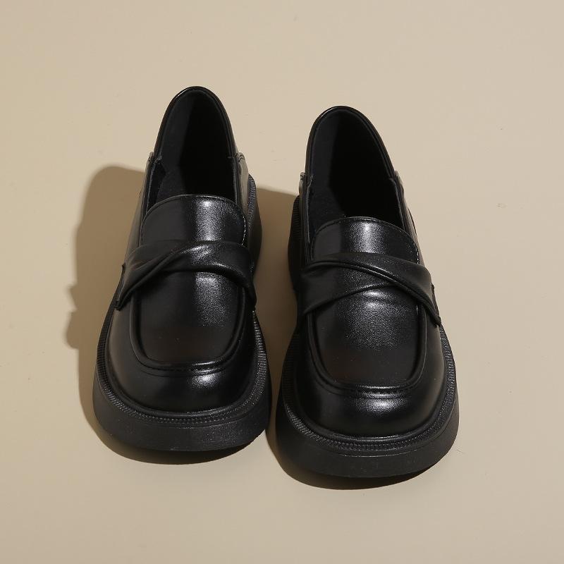 2025 Spring and Autumn Small Leather Shoes Women's British Style Thick Heel Loafers Gentle Wind with Skirt Single Shoes College Style One Pedal
